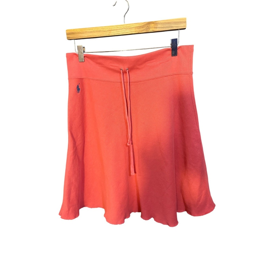 Ralph Lauren Womens Coral Pink Cotton Blend Fleece Drawstring Mini Skirt Size M